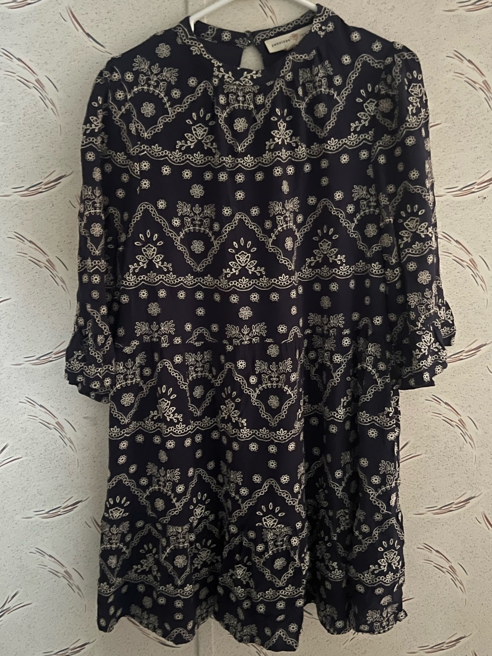 Navy Mini Dress with Cream Floral Motif